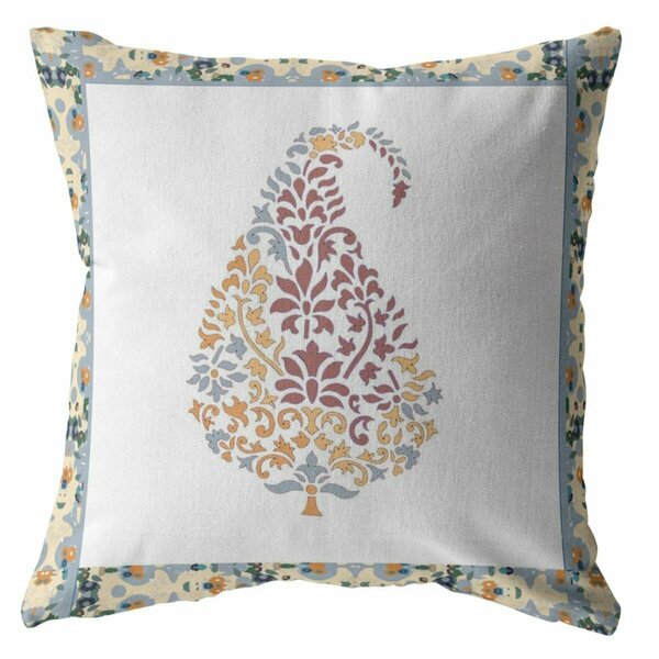 Homeroots 26 in. Paisley Indoor & Outdoor Throw Pillow Orange Red & White 412624